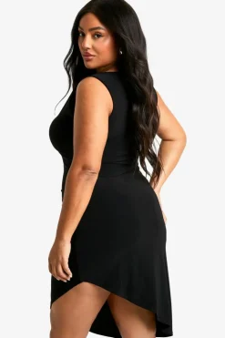Midi Dresses*boohoo Plus Racer Asymmetric hem Midi Dress black