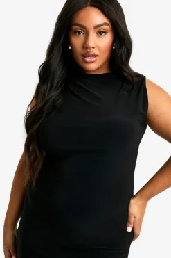 Midi Dresses*boohoo Plus Racer Asymmetric hem Midi Dress black