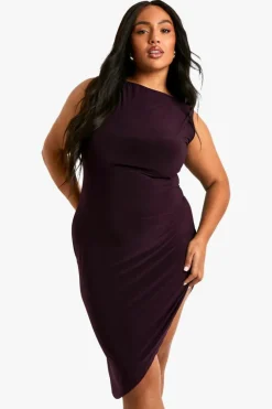 Midi Dresses*boohoo Plus Racer Asymmetric hem Midi Dress plum