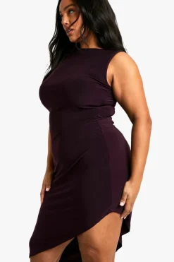 Midi Dresses*boohoo Plus Racer Asymmetric hem Midi Dress plum