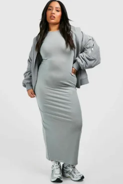 Bodycon Dresses*boohoo Plus Racer Neck Maxi Dress grey