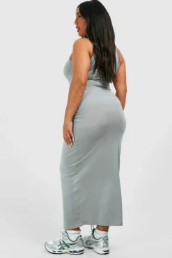 Bodycon Dresses*boohoo Plus Racer Neck Maxi Dress grey