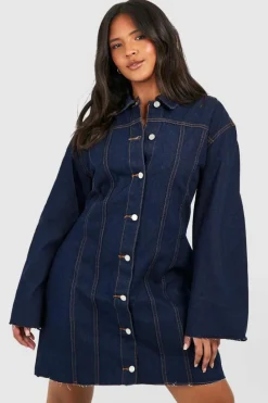 Shirt Dresses*boohoo Plus Raw Hem Denim Shirt Dress indigo