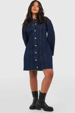 Shirt Dresses*boohoo Plus Raw Hem Denim Shirt Dress indigo