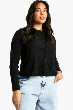 Cardigans|Jumpers & Cardigans*boohoo Plus Rib Button Through Cardi black