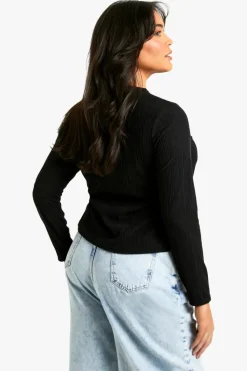 Cardigans|Jumpers & Cardigans*boohoo Plus Rib Button Through Cardi black