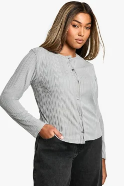 Cardigans*boohoo Plus Rib Button Through Cardi grey