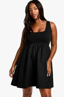 Smock Dresses*boohoo Plus Rib Cotton Poplin Mini Smock Dress black