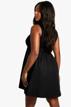 Smock Dresses*boohoo Plus Rib Cotton Poplin Mini Smock Dress black
