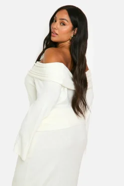 Jumpers*boohoo Plus Rib Edge Soft Knit Bardot Jumper cream