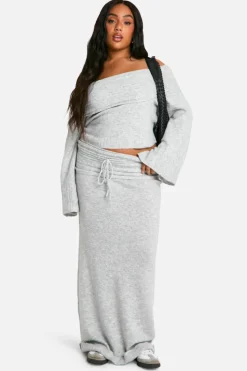 Jumpers*boohoo Plus Rib Edge Soft Knit Bardot Jumper grey