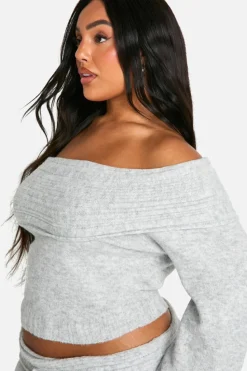 Jumpers*boohoo Plus Rib Edge Soft Knit Bardot Jumper grey