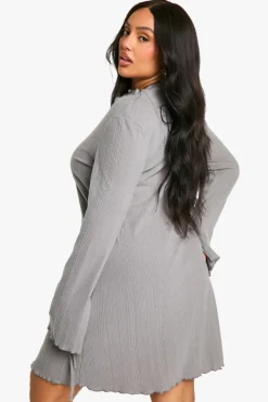 Skater Dresses*boohoo Plus Rib Keyhole Tie Detail Shift Dress grey