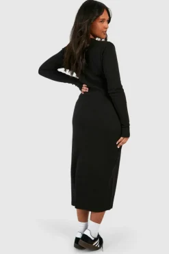 Midi Dresses*boohoo Plus Ribbed Cut Out Detail Midi Dress black