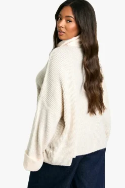 Jumpers|Jumpers & Cardigans*boohoo Plus Roll Neck Longline Batwing Jumper cream