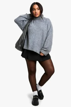 Jumpers*boohoo Plus Roll Neck Longline Batwing Jumper charcoal