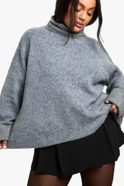 Jumpers*boohoo Plus Roll Neck Longline Batwing Jumper charcoal