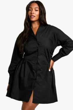 Shirt Dresses|Mini Dresses*boohoo PLUS ROUCHED WAIST SHIRT DRESS black