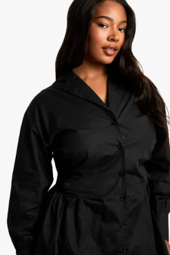 Shirt Dresses|Mini Dresses*boohoo PLUS ROUCHED WAIST SHIRT DRESS black