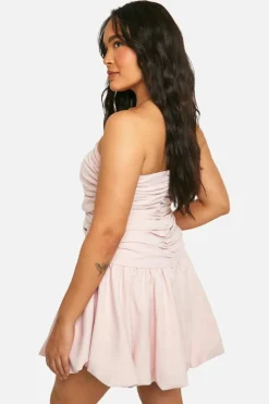 Smock Dresses*boohoo Plus Ruched Bandeau Puff Ball Mini Dress baby pink