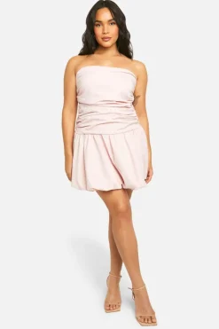 Smock Dresses*boohoo Plus Ruched Bandeau Puff Ball Mini Dress baby pink
