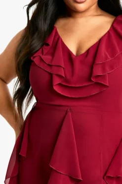 Skater Dresses|Maxi Dresses*boohoo Plus Ruffle Detail Maxi Dress plum