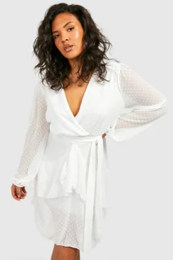 Skater Dresses|Mini Dresses*boohoo Plus Ruffle Hem Dobby Mesh Skater Dress ivory