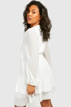 Skater Dresses|Mini Dresses*boohoo Plus Ruffle Hem Dobby Mesh Skater Dress ivory
