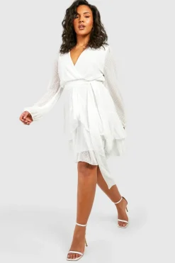 Skater Dresses|Mini Dresses*boohoo Plus Ruffle Hem Dobby Mesh Skater Dress ivory