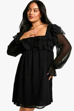 Smock Dresses|Mini Dresses*boohoo Plus Ruffle Smock Mini Dress black