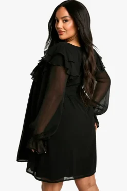 Smock Dresses|Mini Dresses*boohoo Plus Ruffle Smock Mini Dress black