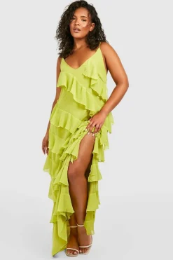 Maxi Dresses*boohoo Plus Ruffle Strappy Maxi Dress olive