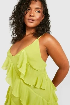 Maxi Dresses*boohoo Plus Ruffle Strappy Maxi Dress olive