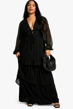 Smock Dresses|Maxi Dresses*boohoo Plus Ruffle Tiered Maxi Smock Dress black