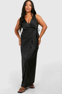 Wrap Dresses*boohoo Plus Sain Tie Wrap Detail Maxi Dress black