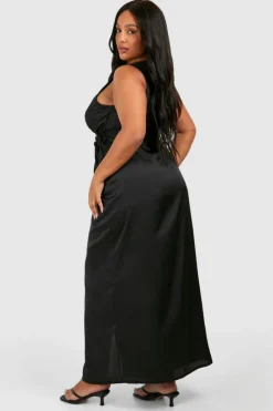 Wrap Dresses*boohoo Plus Sain Tie Wrap Detail Maxi Dress black
