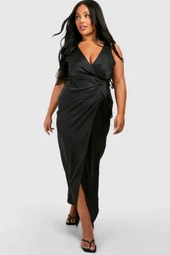 Wrap Dresses*boohoo Plus Sain Tie Wrap Detail Maxi Dress black