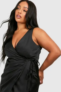 Wrap Dresses*boohoo Plus Sain Tie Wrap Detail Maxi Dress black