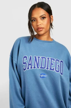 Sweatshirts|Hoodies & Sweatshirts*boohoo Plus San Diego Applique Oversized Sweatshirt petrol