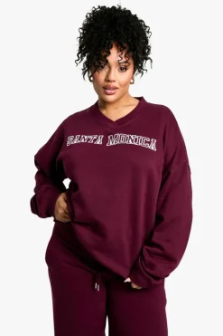 Sweatshirts|Athleisure*boohoo Plus Santa Monica Oversized Sweatshirt burgundy