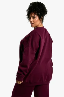 Sweatshirts|Athleisure*boohoo Plus Santa Monica Oversized Sweatshirt burgundy