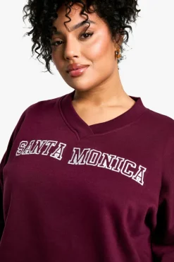 Sweatshirts|Athleisure*boohoo Plus Santa Monica Oversized Sweatshirt burgundy