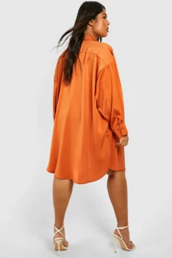 Shirt Dresses*boohoo Plus Satin 2 In 1 Shirt & Satin Slip Dress rust