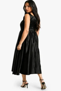 Skater Dresses*boohoo Plus Satin Bodice Midaxi Skater Dress black