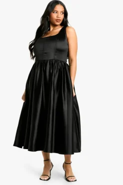Skater Dresses*boohoo Plus Satin Bodice Midaxi Skater Dress black