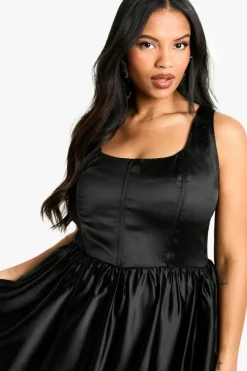 Skater Dresses*boohoo Plus Satin Bodice Midaxi Skater Dress black
