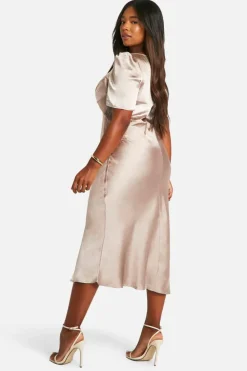 Midi Dresses*boohoo Plus Satin Lace Detail Midi Dress taupe