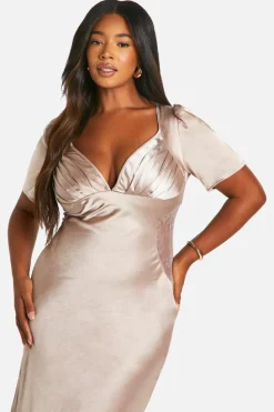 Midi Dresses*boohoo Plus Satin Lace Detail Midi Dress taupe