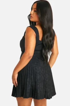 Skater Dresses*boohoo Plus Satin Ruched Ruffle Hem Dress black