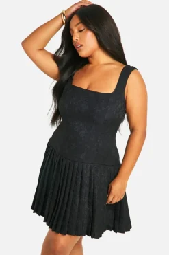 Skater Dresses*boohoo Plus Satin Ruched Ruffle Hem Dress black